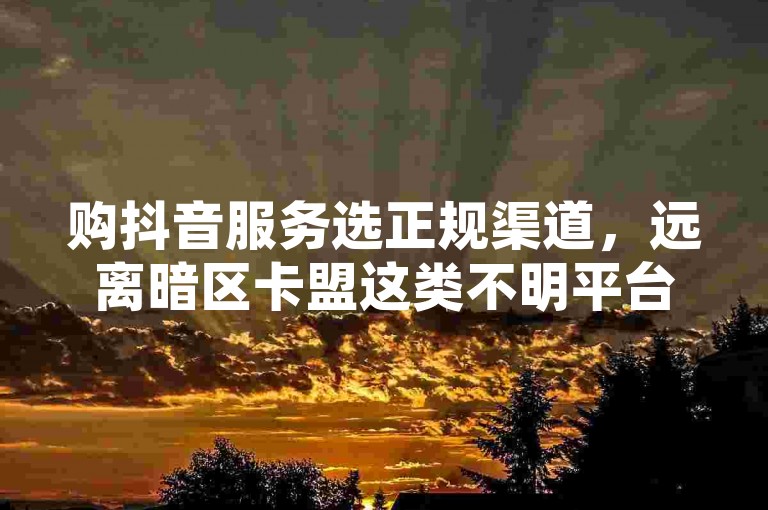 购抖音服务选正规渠道，远离暗区卡盟这类不明平台，快手点赞应通过官方认可的安全方式获取，而非秒到账自助平台，抖音业务下单也需在合法合规的24小时免费正规平台进行。