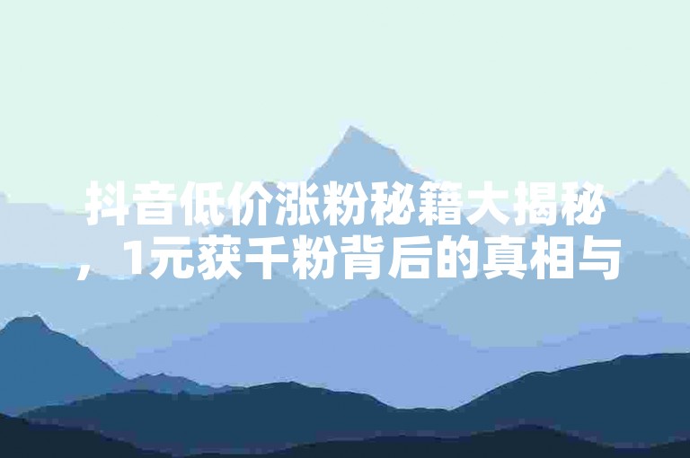 抖音低价涨粉秘籍大揭秘，1元获千粉背后的真相与关键策略！新手速看！