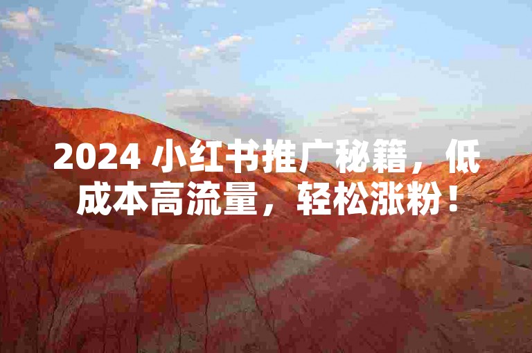 2024 小红书推广秘籍，低成本高流量，轻松涨粉！
