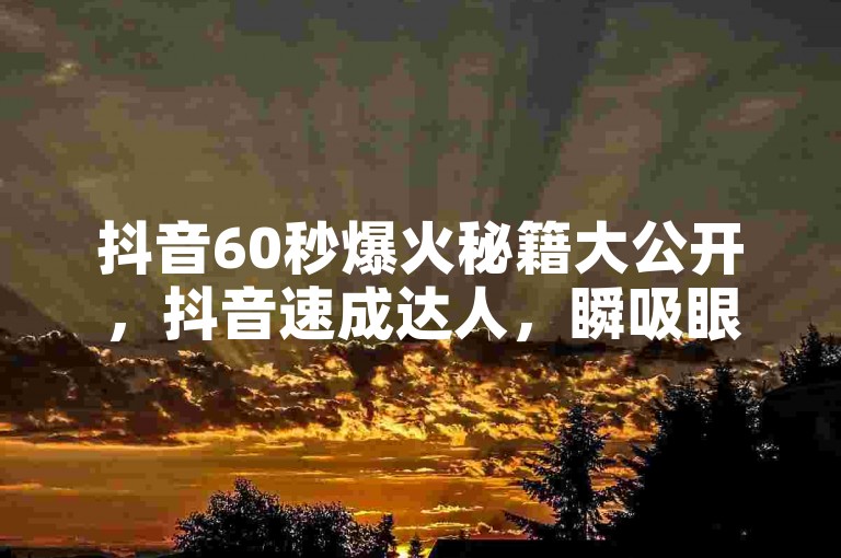 抖音60秒爆火秘籍大公开，抖音速成达人，瞬吸眼球技巧！2024必备-短视频运营区-快手互动提升-ks点赞评论秒到账